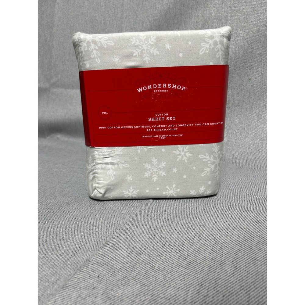 Wondershop Snowflake Cotton Sheet Set Full Gray White 200 Thread Count NEW